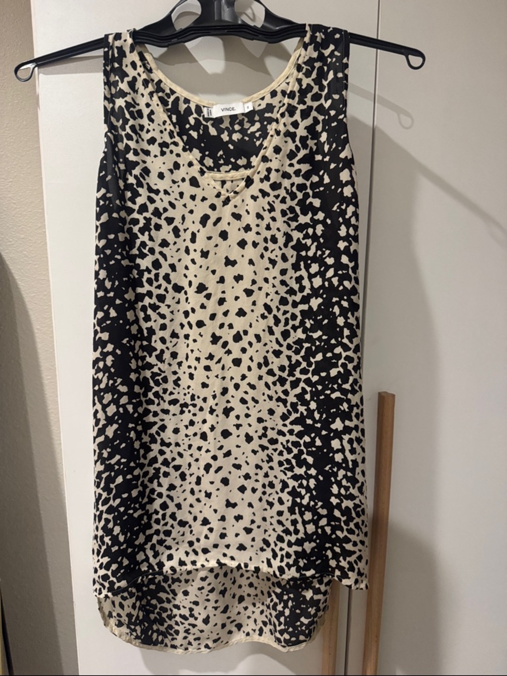 Vince Black and Cream Speckled Sleeveless Shift Dress